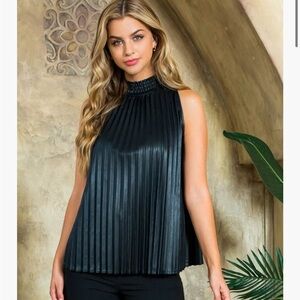 THML for Anthropologie Black Pleated Sleeveless Top